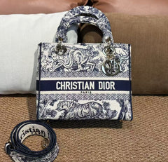Dior denim and canvas Lady Dior five-compartment shoulder bag