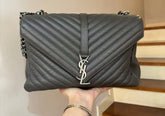 YSL large gray and silver messenger bag