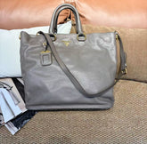 Prada gray large tote shoulder bag