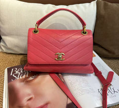 Chanel pink and gold chevron pattern envelope-style shoulder bag