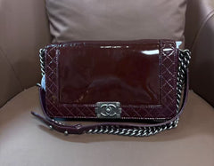 Chanel Le Boy shoulder bag in burgundy patent leather