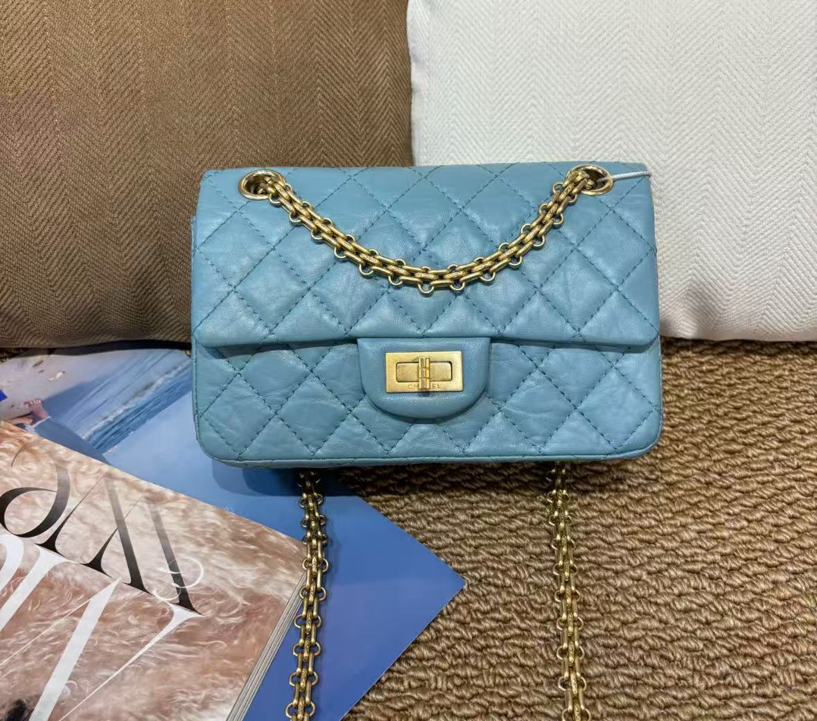 Chanel 2.55 Blue and Gold Large Mini Shoulder Bag