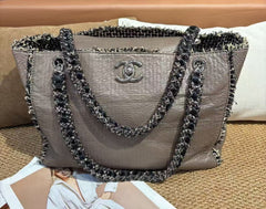 Chanel leather and wool blend double C tote shoulder bag